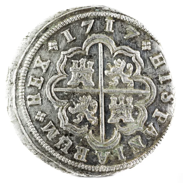 Moneda Plata Española Antigua Del Rey Felipe 1716 Acuñado Madrid — Foto de Stock