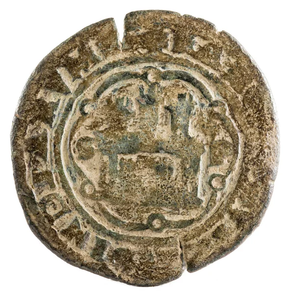 Ancient Spanish Copper Coin King Carlos Coined Santo Domingo Maravedis — Stock Photo, Image