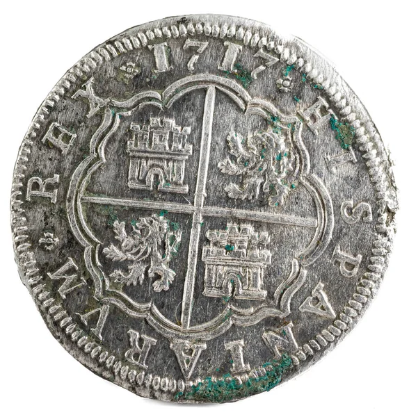 Antika Spanska Silver Mynt Den Kung Felipe 1717 Myntade Segovia — Stockfoto