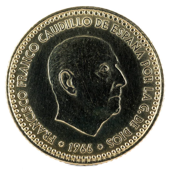 Old Spanish Coin Peseta Francisco Franco Year 1966 Stars Obverse — Stock Photo, Image