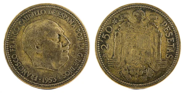 Gamla Spanska Mynt Pesetas Francisco Franco 1953 Stjärnorna — Stockfoto