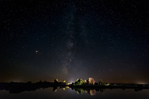 Night Photography Milky Way Natural Area Barruecos 트레마두라 스페인 스톡 사진