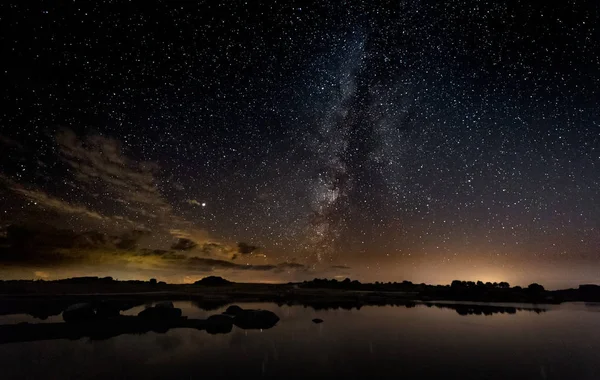 Nachtfotografie Met Milky Way Natuurlijke Gebied Van Barruecos Extremadura Spanje — Stockfoto