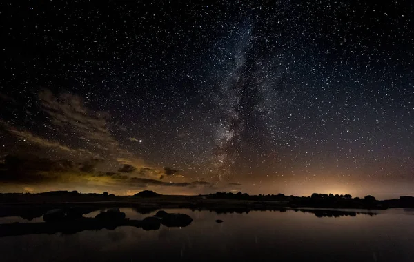 Night Photography Milky Way Natural Area Barruecos 트레마두라 스페인 로열티 프리 스톡 이미지