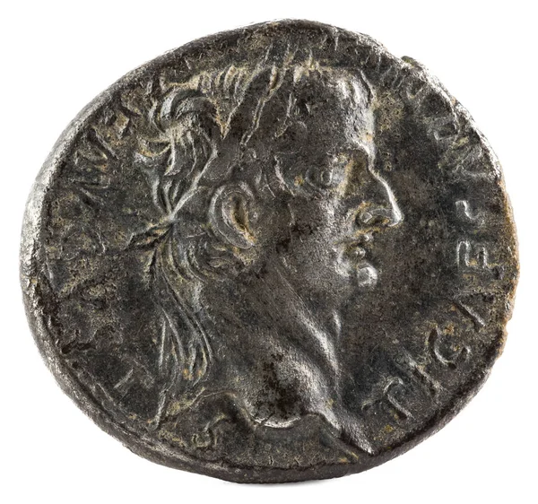 Antigua Moneda Plata Romana Denario Del Emperador Tiberio Anverso — Foto de Stock