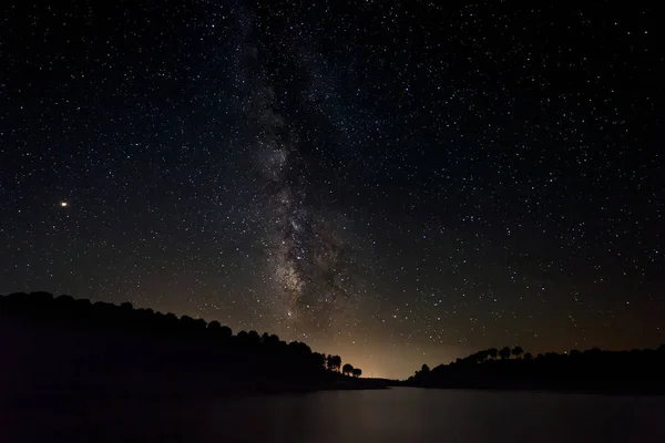 Νύχτα Τοπίο Γαλαξία Κοντά Granadilla Extremadura Ισπανία — Φωτογραφία Αρχείου