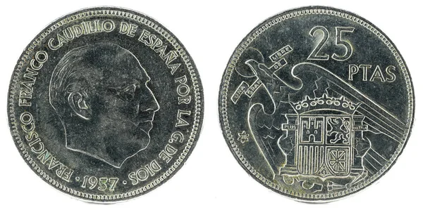 Old Spanish Coin Pesetas Francisco Franco Year 1957 Star — Stock Photo, Image