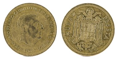 1 peseta, Francisco Franco eski İspanyolca sikke. Yıl 1966, 19 74 üncü yıldız.