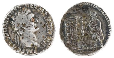 Antik Roma gümüş denarius'ların İmparator Domitian.