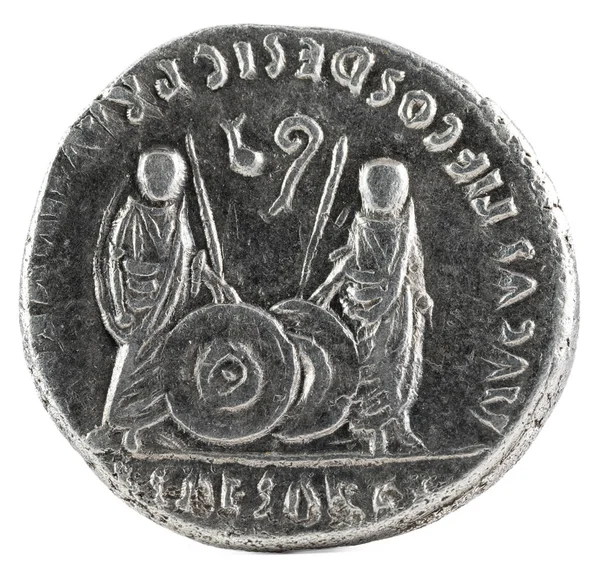 Antika Romerska Silver Denarius Mynt Kejsaren Augustus Omvänd — Stockfoto