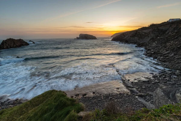 Nascer Sol Praia Arnia Urros Liencres Cantábria Espanha — Fotografia de Stock