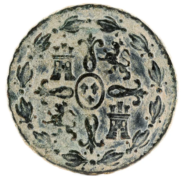 Αρχαία Ισπανική Χαλκού Νομίσματος Της Βασιλιάς Φερνάντο Vii 1833 Έπλασε — Φωτογραφία Αρχείου