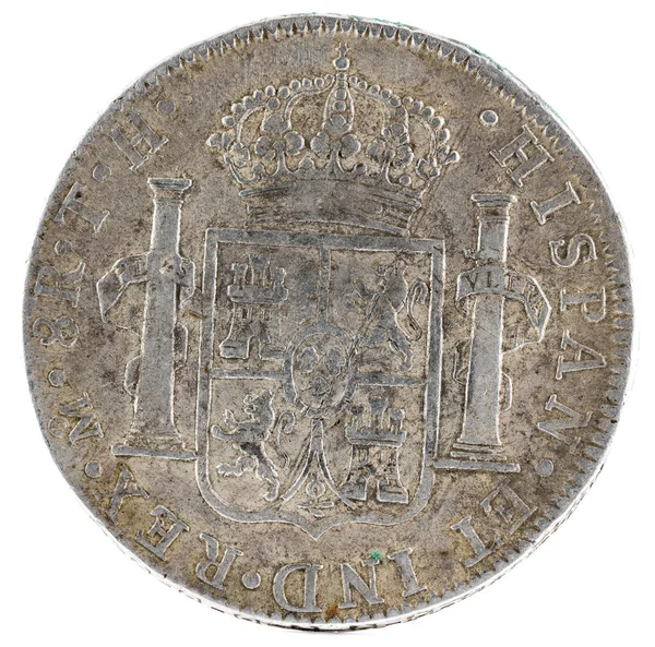 Moneda Plata Española Antigua Del Rey Carlos 1807 Acuñado México —  Fotos de Stock