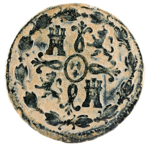 Antica Moneta Rame Spagnola Del Carlo 1805 Moneta Segovia Maravedis — Foto Stock