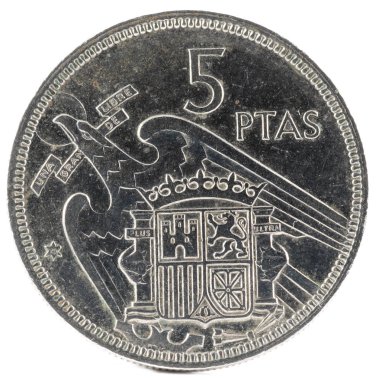 Eski İspanyolca sikke 5 peseta, Francisco Franco. Yıl 1957, 72 Star. Ters.