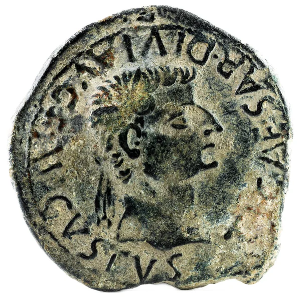 Ancient Roman copper coin. As of Emperor Tiberius. Coined in Gracurris. Obverse.