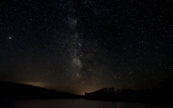 Nacht Landschap Met Melkweg Buurt Van Granadilla Extremadura Spanje — Stockfoto
