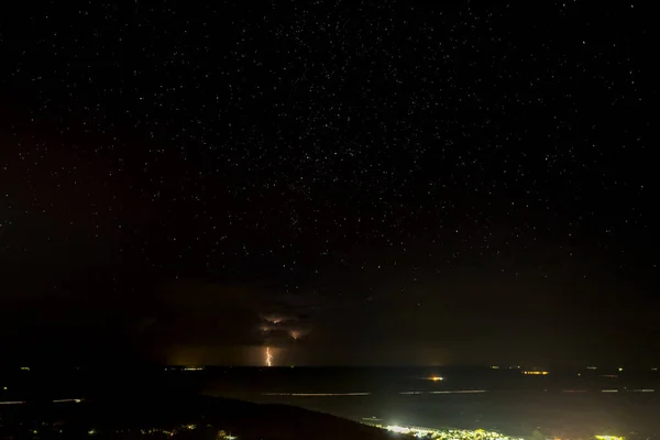 Paisagem Noturna Com Tempestade Fundo Perto Sierra Fuentes Extremadura Espanha — Fotografia de Stock