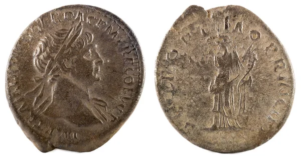 Antik Roma Gümüş Denarius Ların Mparator Trajan — Stok fotoğraf