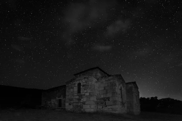 Nacht Landschap Met Visigotische Basiliek Van Santa Lucia Del Trampal — Stockfoto