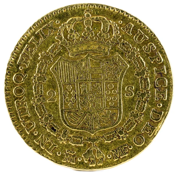 Antigua Moneda Española Oro Del Rey Carlos Con Valor Escudos — Foto de Stock