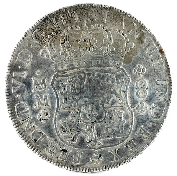 Moneda Plata Española Antigua Del Rey Fernando 1756 Acuñado México — Foto de Stock