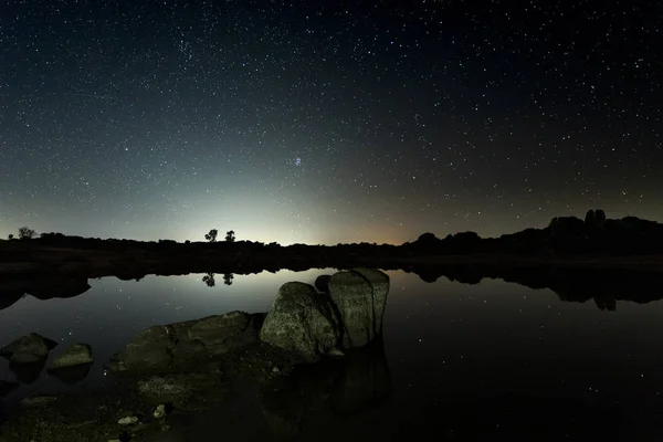 Fotografía Nocturna Área Natural Barruecos Extremadura España — Foto de Stock