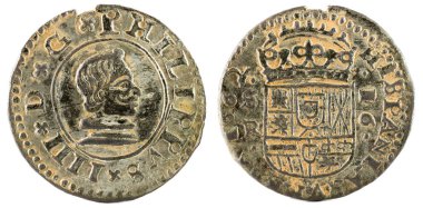 Eski İspanyol Kralı Felipe IV'ın bakır. 1662. Sevilla oteli icat. 16 Maravedis.