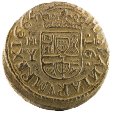 Eski İspanyol Kralı Felipe IV'ın bakır. 1664. Madrid'de icat. 16 Maravedis. Ters.