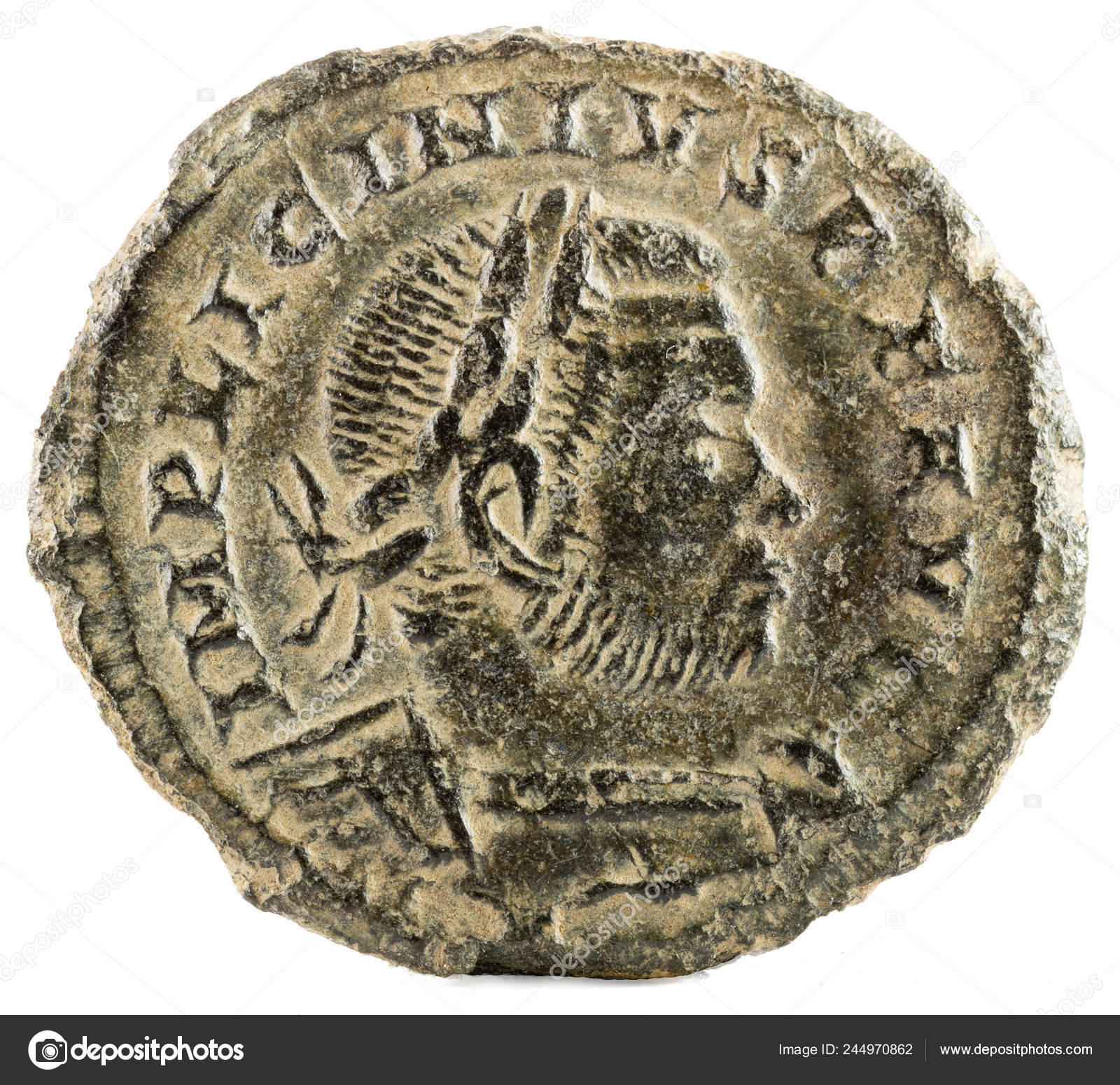 Antigua Moneda Romana Cobre Del Emperador Licinio Cara fotografía de