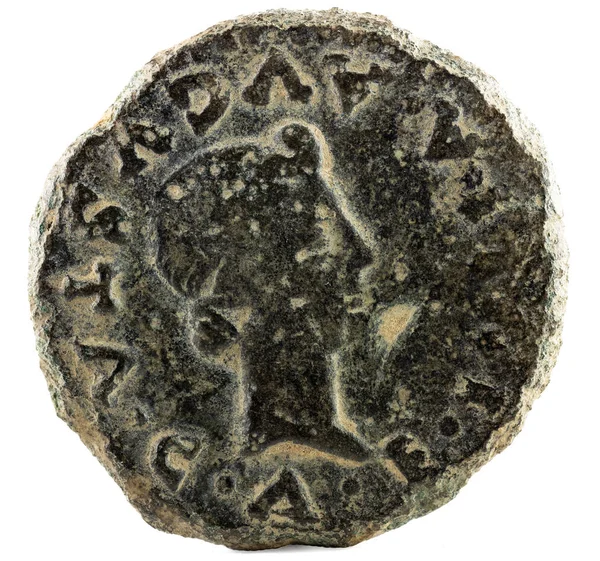 Antigua Moneda Romana Cobre Del Emperador Tiberio Con Emperatriz Julia — Foto de Stock