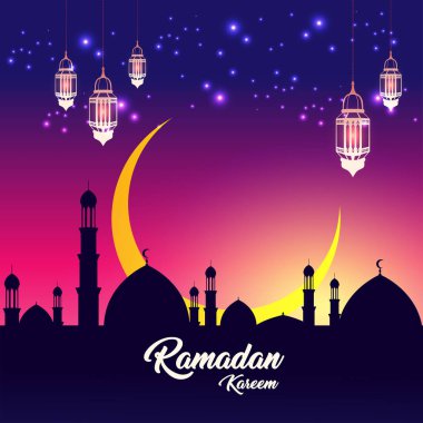 Şablon İslam hilal ve Arapça Fener vektör çizim tebrik Ramazan kareem
