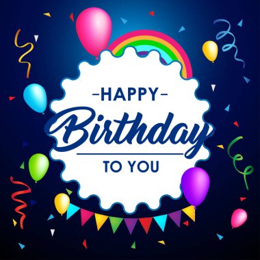 Mutlu Doğum günü Tipografi vektör tasarımı tebrik kartları ve afiş balon, konfeti, Doğum günü kutlaması için tasarım şablonu ile için. vektör çizim