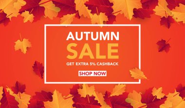Sonbahar satış banner şablon yapraklarla, sonbahar yaprakları Satılık alışveriş için. Banner tasarımı. Poster, kart, etiket, web afiş. Vektör çizim