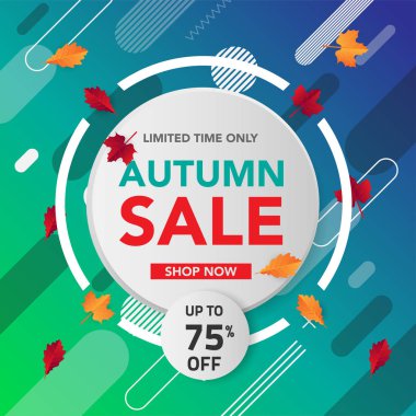 Sonbahar satış banner şablon yapraklarla, sonbahar yaprakları Satılık alışveriş için. Banner tasarımı. Poster, kart, etiket, web afiş. Vektör çizim