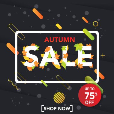 Sonbahar satış banner şablon yapraklarla, sonbahar yaprakları Satılık alışveriş için. Banner tasarımı. Poster, kart, etiket, web afiş. Vektör çizim