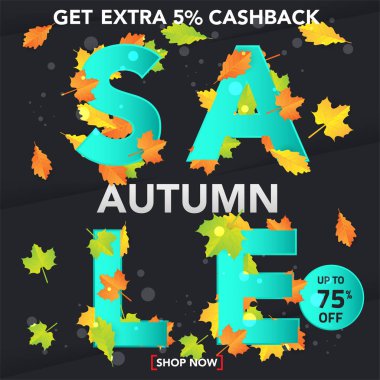 Sonbahar satış banner şablon yapraklarla, sonbahar yaprakları Satılık alışveriş için. Banner tasarımı. Poster, kart, etiket, web afiş. Vektör çizim
