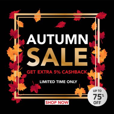 Sonbahar satış banner şablon yapraklarla, sonbahar yaprakları Satılık alışveriş için. Banner tasarımı. Poster, kart, etiket, web afiş. Vektör çizim