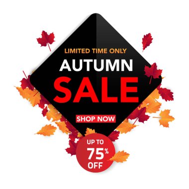 Sonbahar satış banner şablon yapraklarla, sonbahar yaprakları Satılık alışveriş için. Banner tasarımı. Poster, kart, etiket, web afiş. Vektör çizim