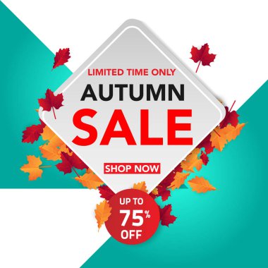 Sonbahar satış banner şablon yapraklarla, sonbahar yaprakları Satılık alışveriş için. Banner tasarımı. Poster, kart, etiket, web afiş. Vektör çizim