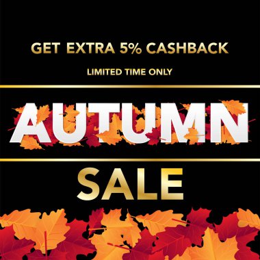 Sonbahar satış banner şablon yapraklarla, sonbahar yaprakları Satılık alışveriş için. Banner tasarımı. Poster, kart, etiket, web afiş. Vektör çizim