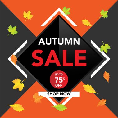 Sonbahar satış banner şablon yapraklarla, sonbahar yaprakları Satılık alışveriş için. Banner tasarımı. Poster, kart, etiket, web afiş. Vektör çizim