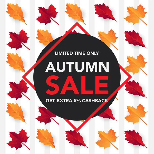 Sonbahar satış banner şablon yapraklarla, sonbahar yaprakları Satılık alışveriş için. Banner tasarımı. Poster, kart, etiket, web afiş. Vektör çizim