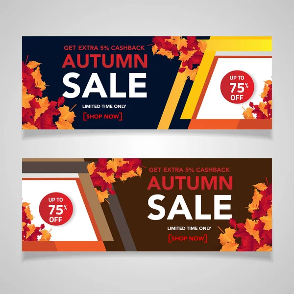 Autumn sale banner template with leaves, fall leaves for shopping sale. banner design. Poster, card, label, web banner. Vector illustration