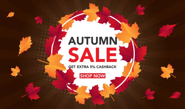 Sonbahar satış banner şablon yapraklarla, sonbahar yaprakları Satılık alışveriş için. Banner tasarımı. Poster, kart, etiket, web afiş. Vektör çizim