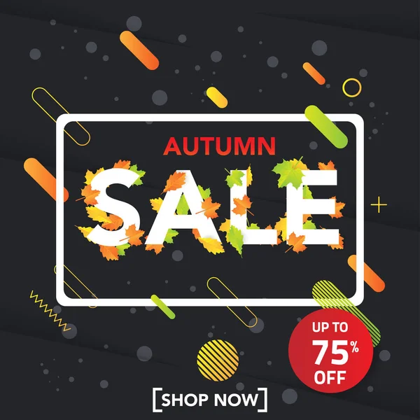 Sonbahar satış banner şablon yapraklarla, sonbahar yaprakları Satılık alışveriş için. Banner tasarımı. Poster, kart, etiket, web afiş. Vektör çizim