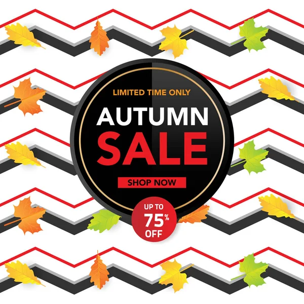 Sonbahar satış banner şablon yapraklarla, sonbahar yaprakları Satılık alışveriş için. Banner tasarımı. Poster, kart, etiket, web afiş. Vektör çizim