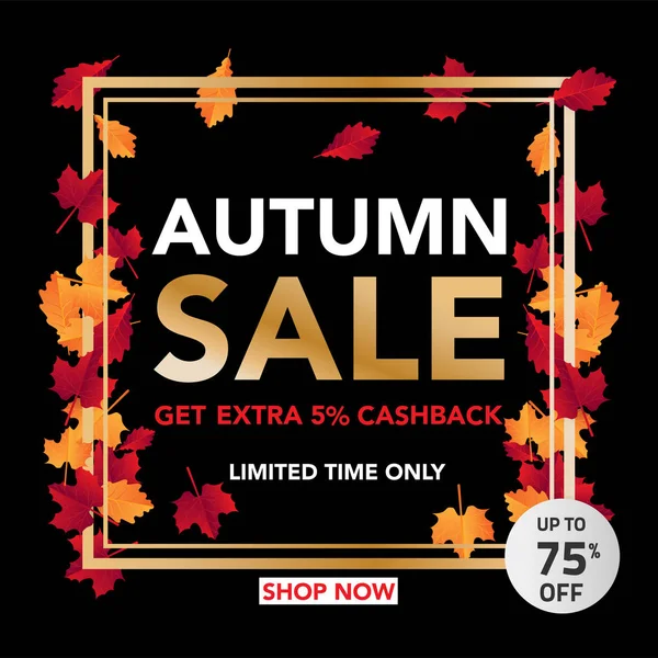 Sonbahar satış banner şablon yapraklarla, sonbahar yaprakları Satılık alışveriş için. Banner tasarımı. Poster, kart, etiket, web afiş. Vektör çizim