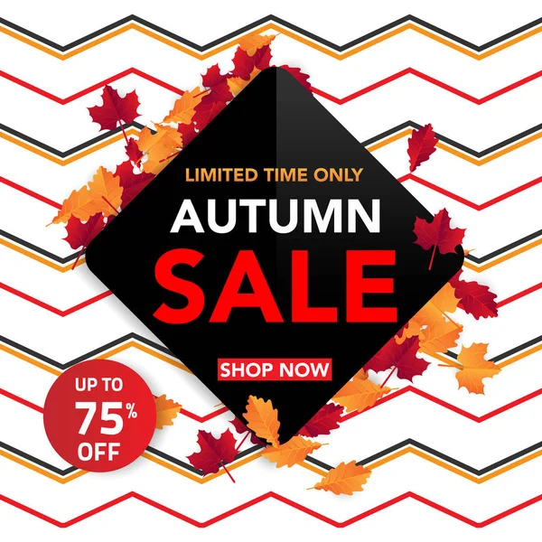 Sonbahar satış banner şablon yapraklarla, sonbahar yaprakları Satılık alışveriş için. Banner tasarımı. Poster, kart, etiket, web afiş. Vektör çizim