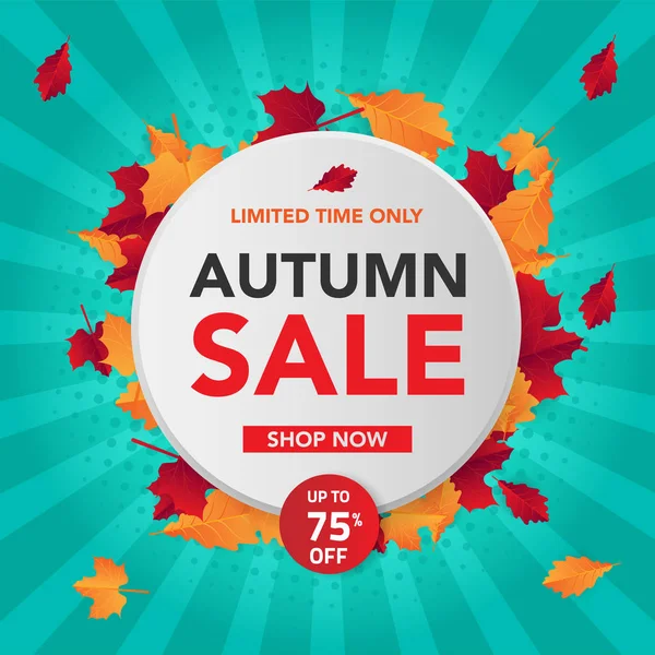 Sonbahar satış banner şablon yapraklarla, sonbahar yaprakları Satılık alışveriş için. Banner tasarımı. Poster, kart, etiket, web afiş. Vektör çizim